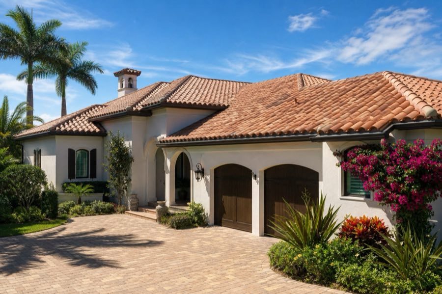 Clay tile roof on a stucco home