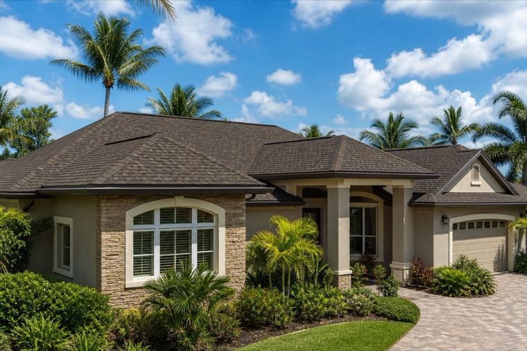 Architectural asphalt shingle roof on a Florida home